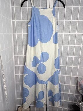 Blue & White Floral Print Maxi Sundress